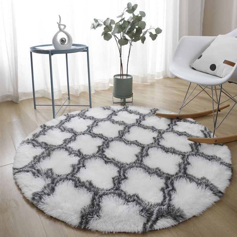 Novelty Trellis Print Carpet Polyester Round Indoor Rug Non-Slip Backing Area Carpet for Living Room