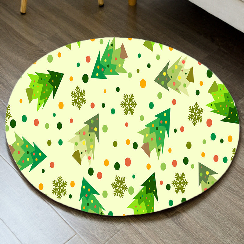 Round Funky Living Room Carpet Christmas Print Rug Polyester Washable Carpet with Non-Slip Backing