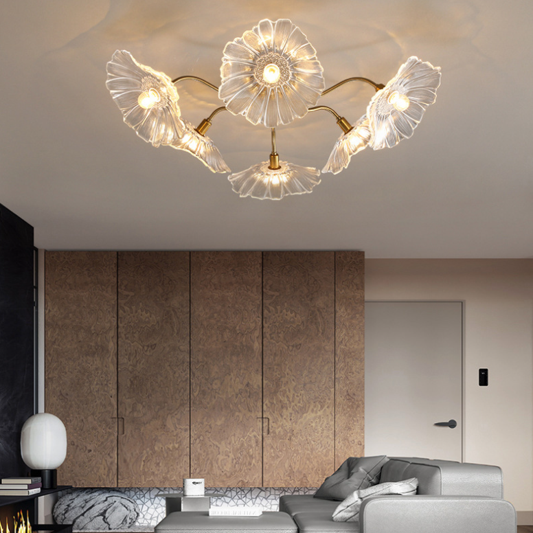 Blume Semi Flush Mount Leuchte moderne Glasdeckleuchten für Wohnzimmer