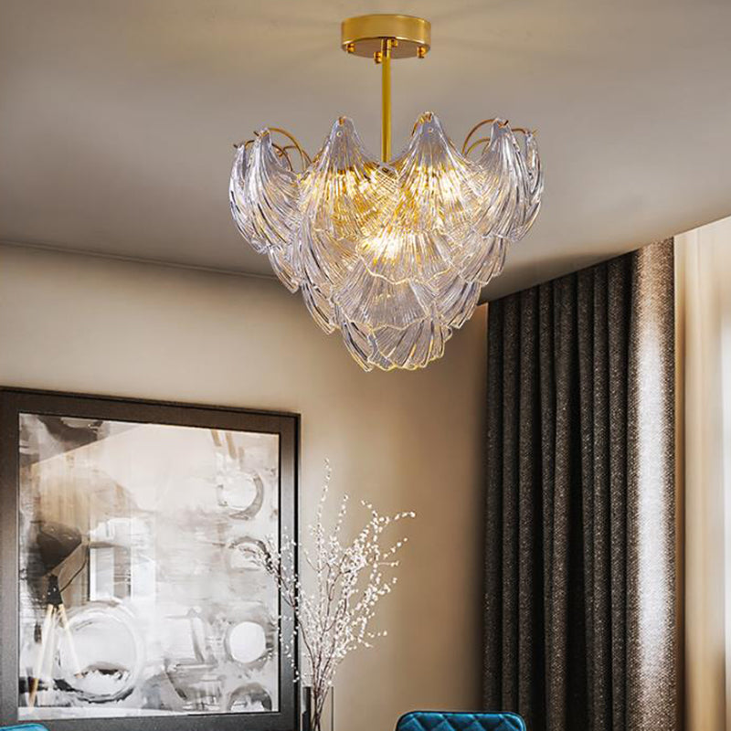 Brass Conical Semi Flush Mount Modern 9 Heads Crystal Dicht bij plafondlamp voor slaapkamer