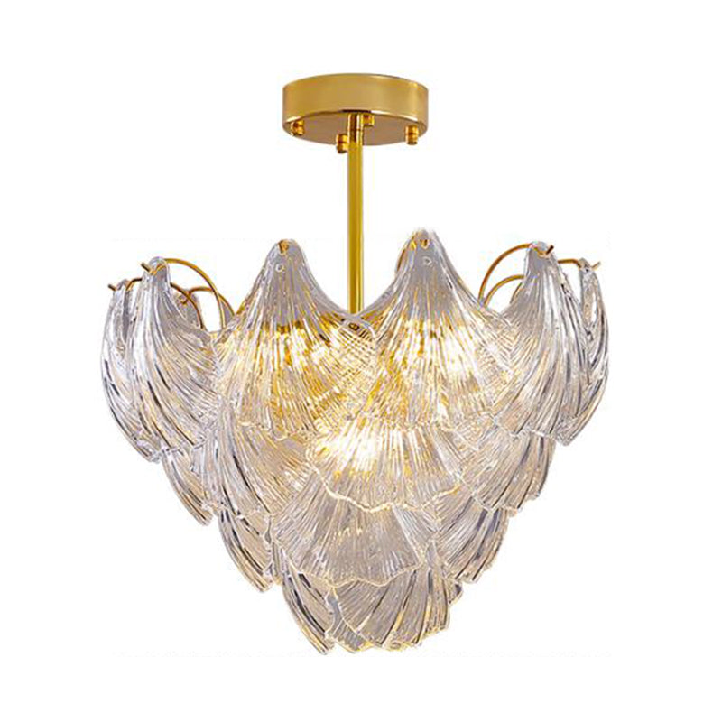 Brass Conical Semi Flush Mount Modern 9 Heads Crystal Dicht bij plafondlamp voor slaapkamer