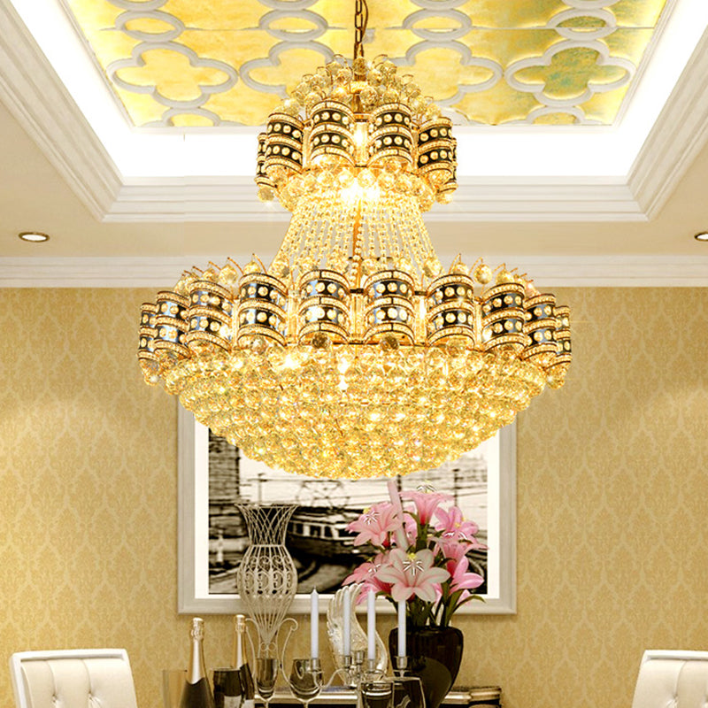 Crystal Domed Chandelier Lighting Tradition 9 Bulbs Gold Pendant Light Fixture with Adjustable Metal Chain
