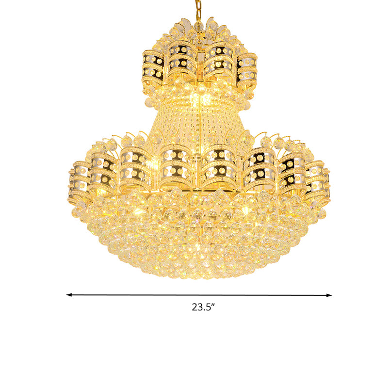 Crystal Domed Chandelier Lighting Tradition 9 Bulbs Gold Pendant Light Fixture with Adjustable Metal Chain