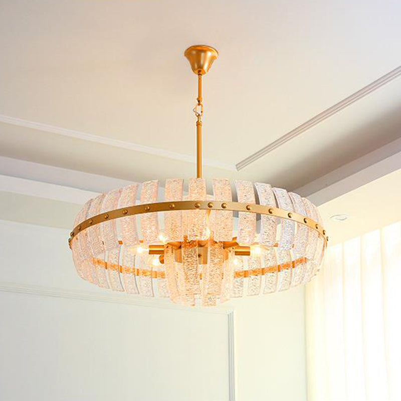 Lampe à lustre ronde Crystal moderne 6/8 têtes en laiton plafond suspendu, 23,5 "/31,5" de large