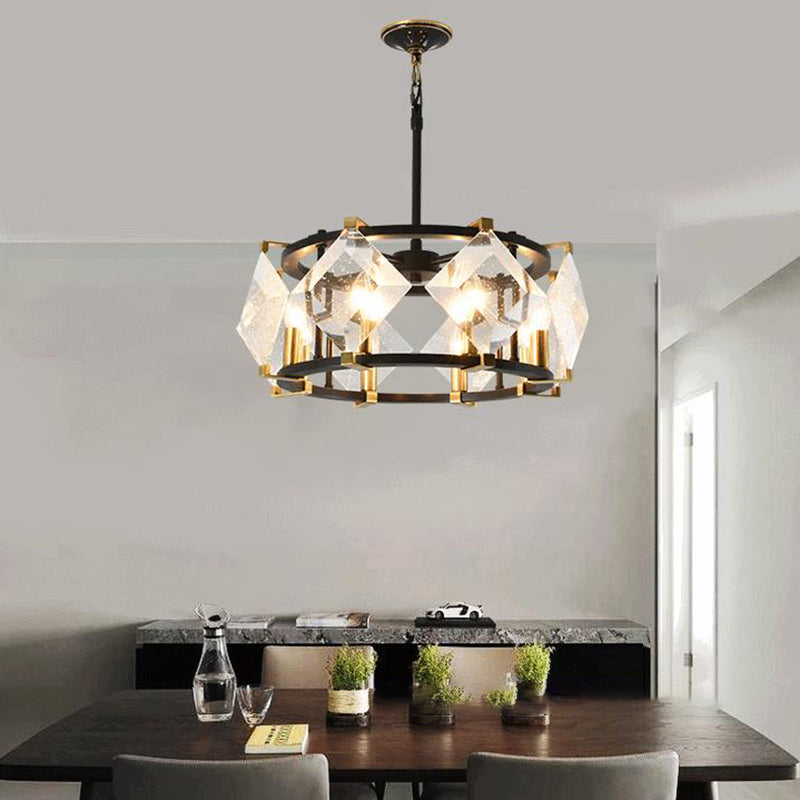 Rhombus Hanging Chandelier Contemporary Crystal 8 Heads Black Ceiling Pendant Light