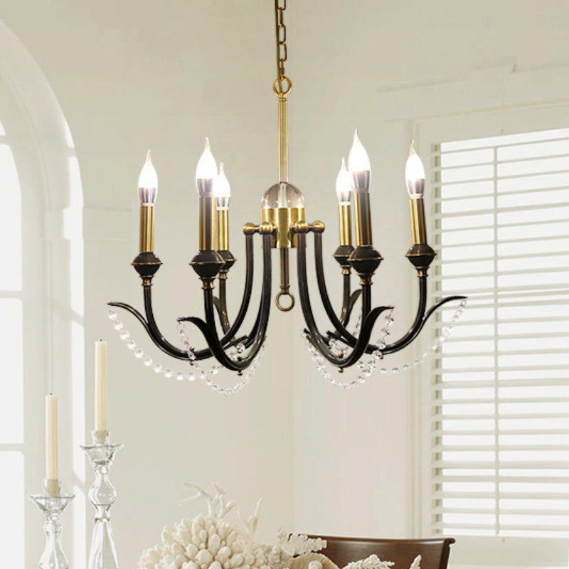 Iluminación de suspensión de bombilla abierta de metal tradicional 6/8 luces de acabado dorado lámpara colgante con cristal de cristal transparente