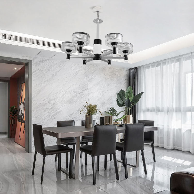 Drum Chandelier Lamp Contemporary Beveled Crystal Black 6/8/12 Heads Suspended Lighting Fixture