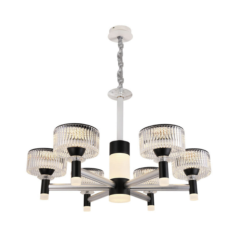 Lampe à lustre à tambour contemporain biide cristal noir 6/8/12 têtes d'éclairage suspendu