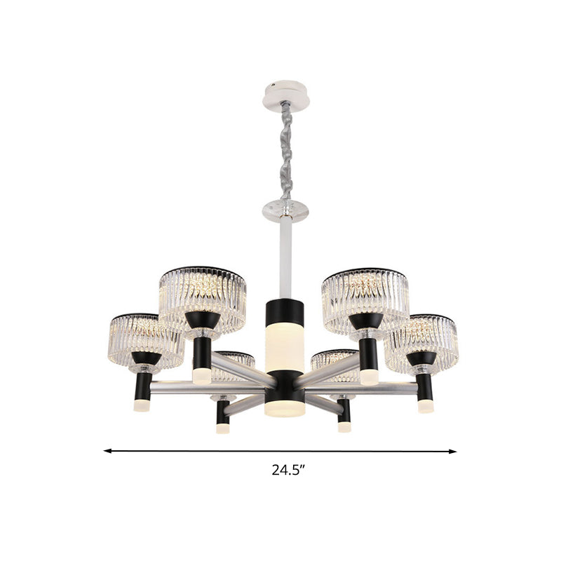 Drum Chandelier Lamp Contemporary Beveled Crystal Black 6/8/12 Heads Suspended Lighting Fixture