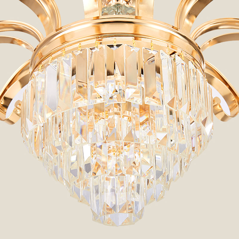 Contemporary 6/8 Bulbs Hanging Chandelier Gold Tapered Ceiling Pendant Light with Crystal Shade