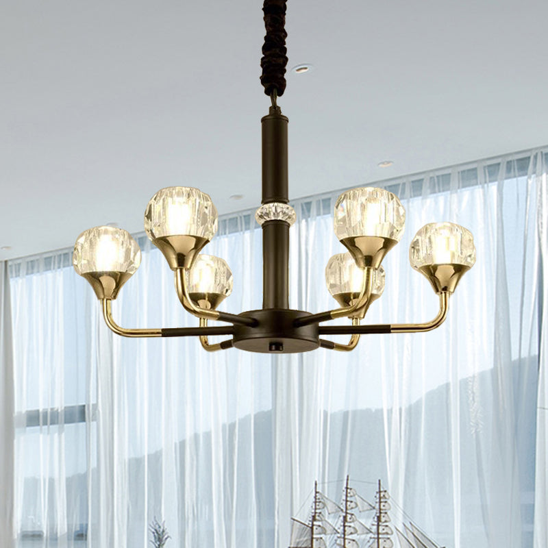 Globe Pendant Chandelier Modernist Beveled Crystal 6/8/10 Bulbs Brass Ceiling Hanging Light, 22.5"/26"/30" Wide