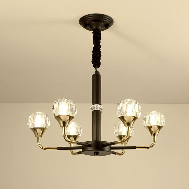 Globe Pendant Chandelier moderniste Crystal biseauté 6/8/10 Bulbes en laiton plafond Light, 22,5 "/ 26" / 30 "de largeur