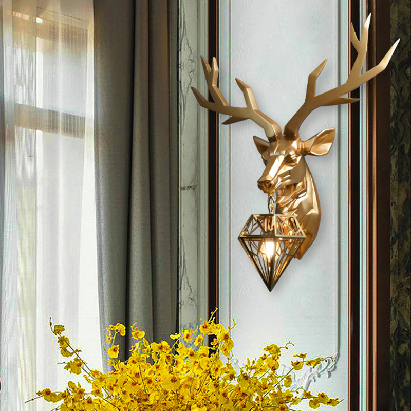 Elk Resin Wall Mounted Lamp Loft Style 1 Head Black/White/Gold SCONCE Licht met Diamond Cage Shade, 14,5 "/19.5" W