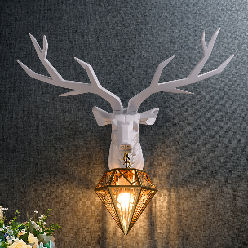 Elk Resin Wall Mounted Lamp Loft Style 1 Head Black/White/Gold SCONCE Licht met Diamond Cage Shade, 14,5 "/19.5" W