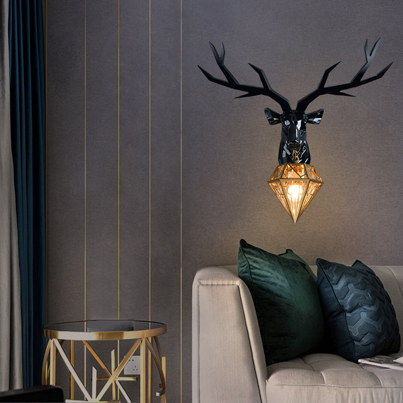 Elk Resin Wall Mounted Lamp Loft Style 1 Head Black/White/Gold SCONCE Licht met Diamond Cage Shade, 14,5 "/19.5" W
