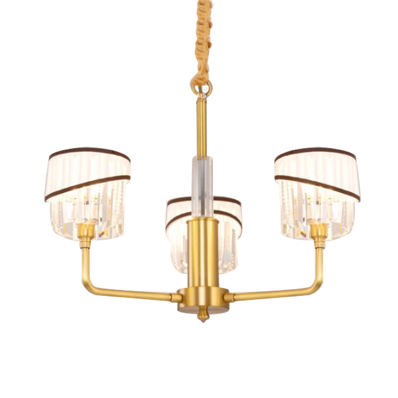 MODERNE 3 têtes CHANDELIER LICHING BRASS CYLINDRICAL HORDING LUMING Kit avec Crystal Shade