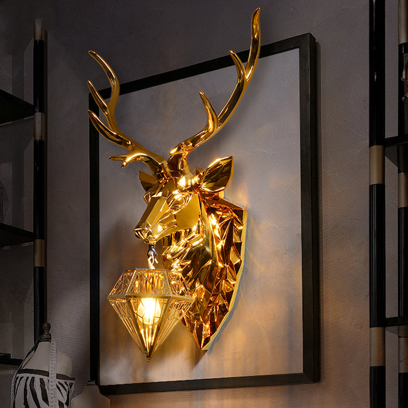 Diamond Cage Foyer A Foyer Light Sconce Resina 1 Lampada Lampada in stile Country Muro con portana d'oro in oro, largo 16 "/26"