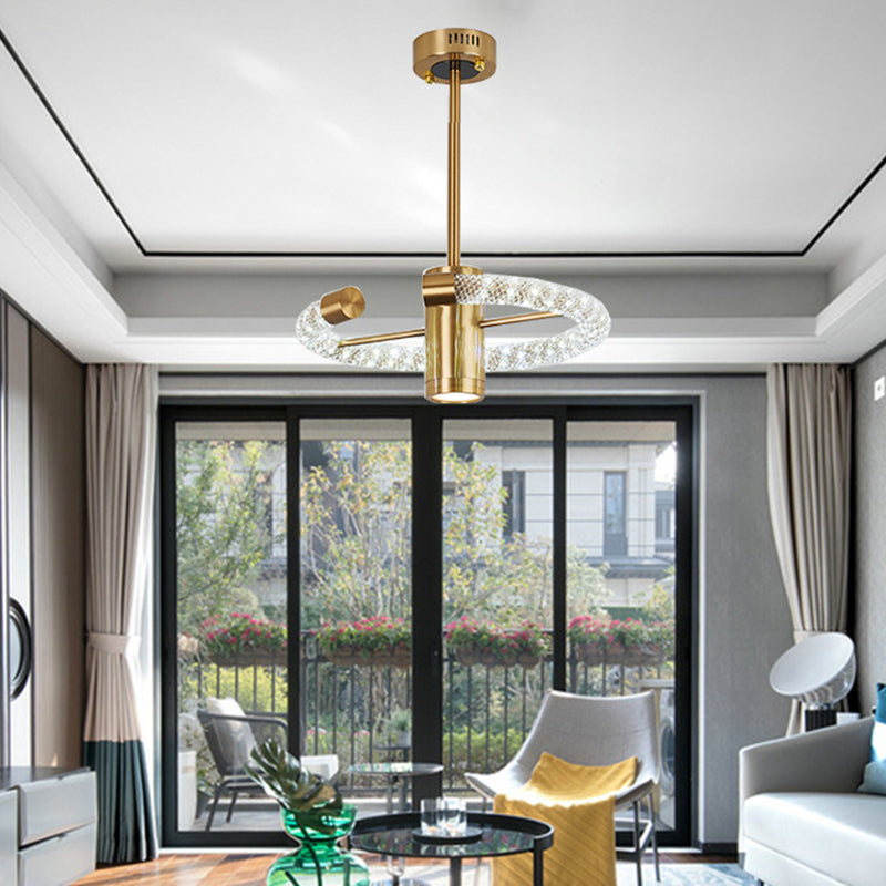 Circle Hanging Chandelier Contemporary Crystal LED Brass Ceiling Pendant Light, 16"/23.5" Wide