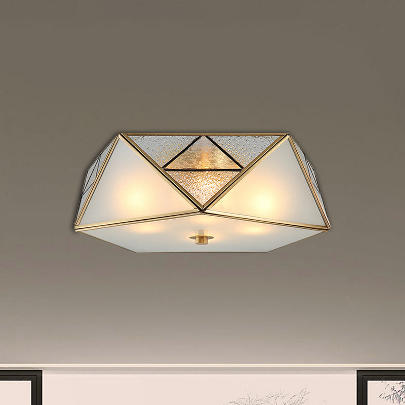 4/5 Lichten Flush Licht Traditionele Geometrische Gebogen Mat Glas Paneel Plafond Flush Mount in Brass voor Corridor
