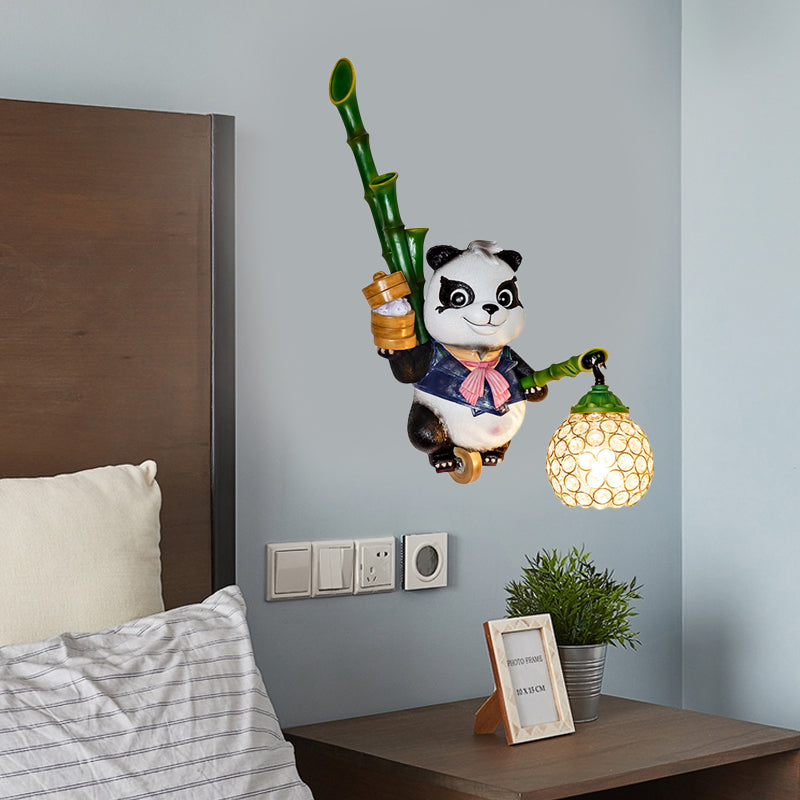 Dome Shade Wall Mount Light Loft Style Clear Crystal 1 Bulb Hallway Wall Lighting with Panda Backplate in Black/Red/Yellow