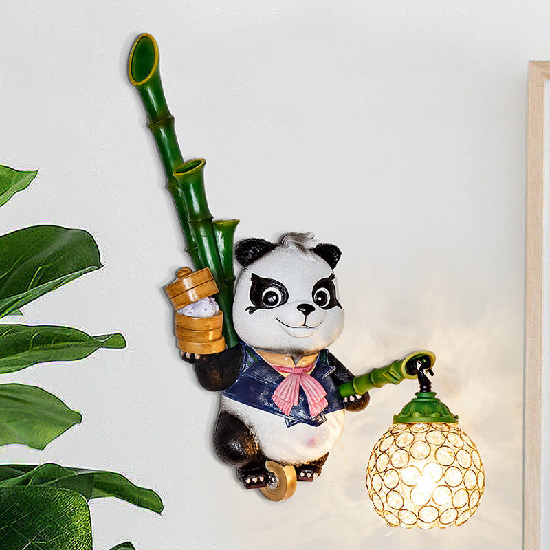 Dome Shade Wall Mount Light Loft Style Clear Crystal 1 Bulb Hallway Wall Lighting with Panda Backplate in Black/Red/Yellow