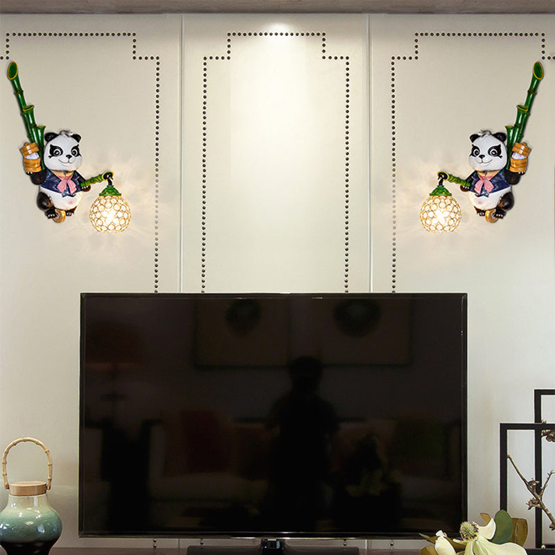 Dome Shade Wall Mount Light Loft Style Clear Crystal 1 Bulb Hallway Wall Lighting with Panda Backplate in Black/Red/Yellow