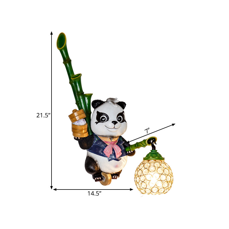 Dome Shade Wall Mount Light Loft Style Clear Crystal 1 Bulb Hallway Wall Lighting with Panda Backplate in Black/Red/Yellow