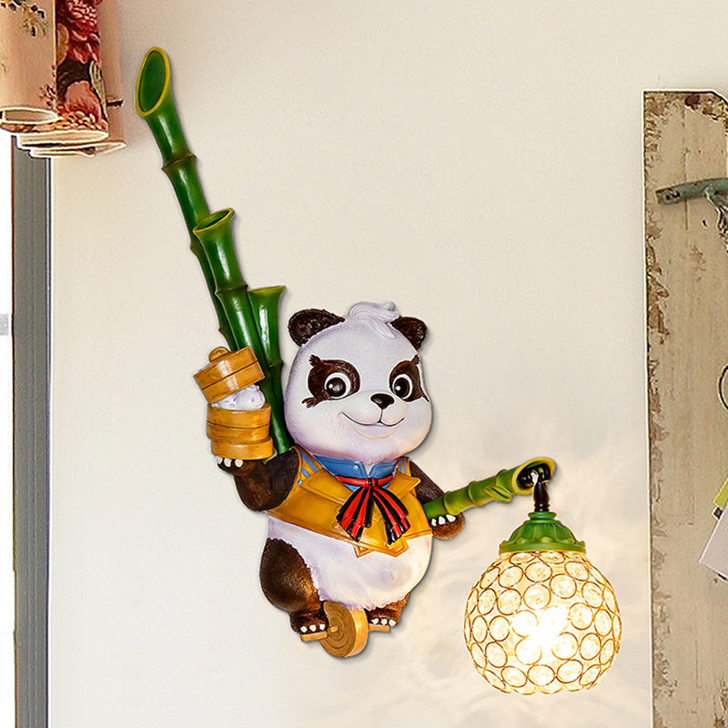 Dome Shade Wall Mount Light Loft Style Clear Crystal 1 Bulb Hallway Wall Lighting with Panda Backplate in Black/Red/Yellow