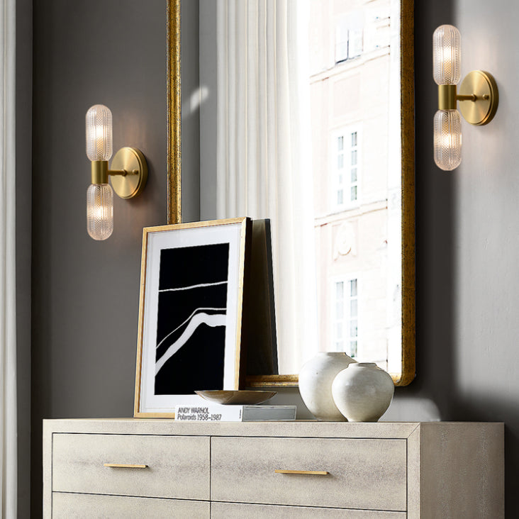 Gold Glass Wall Lamp in Modern Creative Style Copper Cylindrical Wall Sconce for Interior Spaces