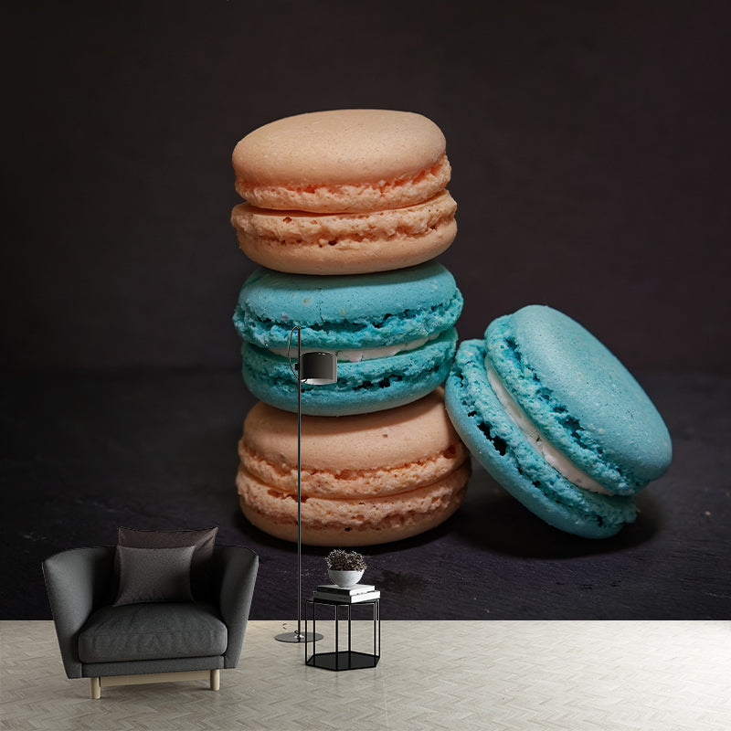 Tempting Macaron Snack Mural Wallpaper for Bakery Cake Shop, Commerce Decor