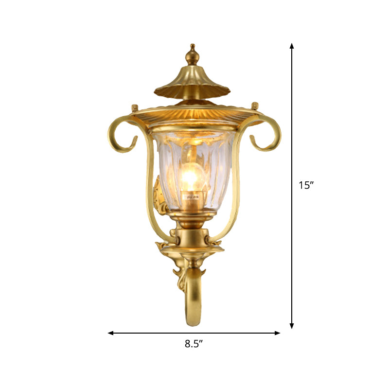 1/2-Head Wall Light Sconce Colonial Curved Arm Brass Gold Wall Mounted Lamp with Clear Glass Shade