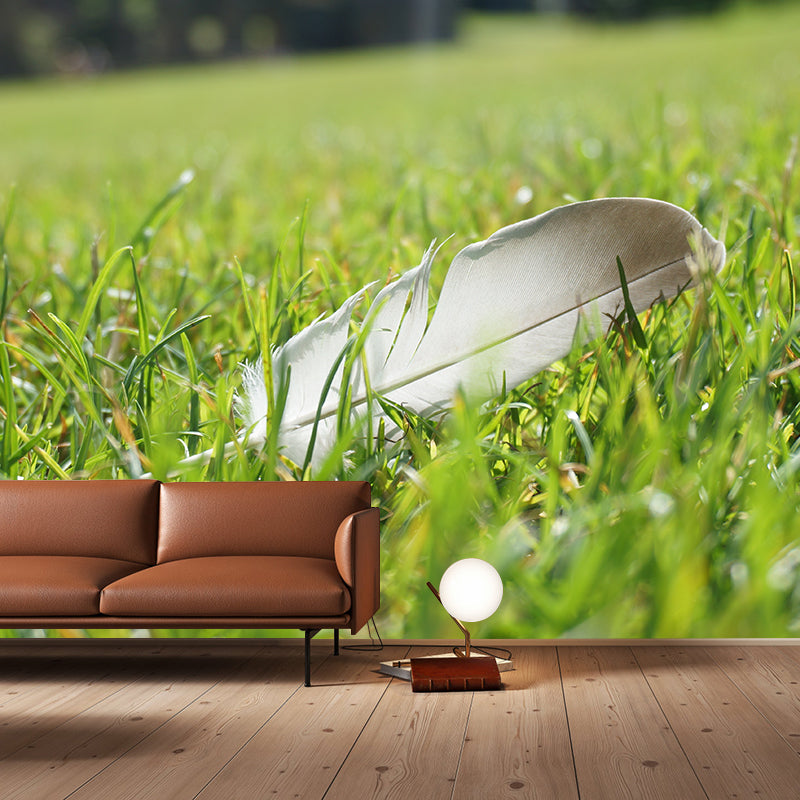 Contemporary Feather Mural Wallpaper Stain Resistant Wall Covering for Living Room