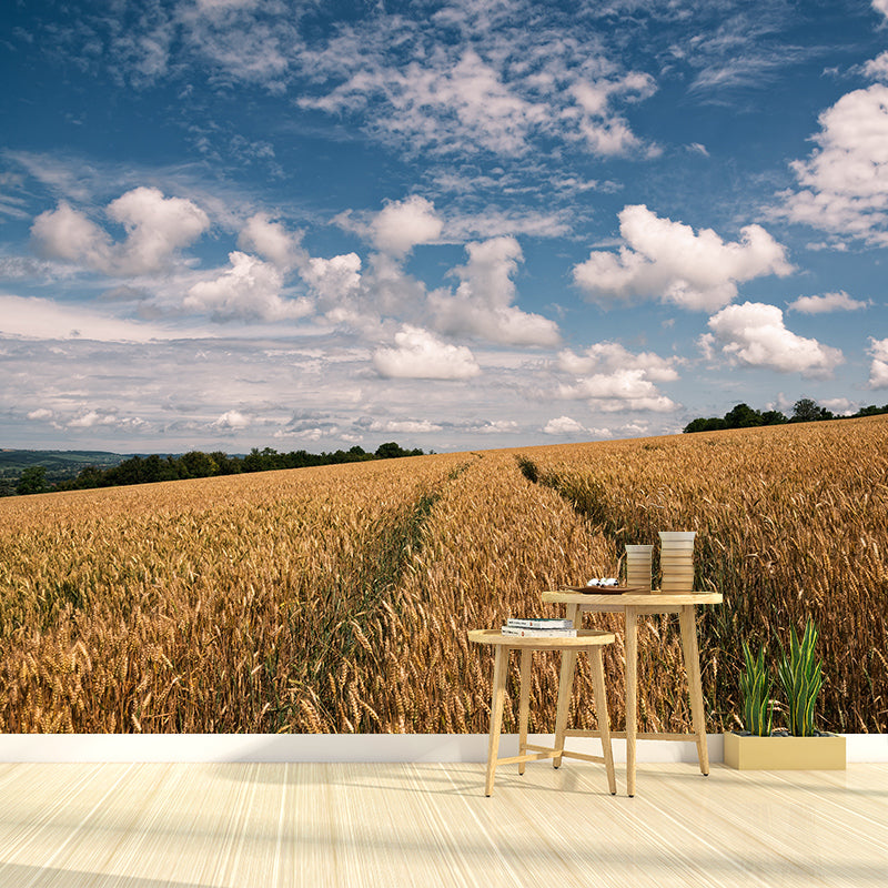 Contemporary Wheat Field Wall Mural Soft Color Waterproofing Wall Art for Gust Room
