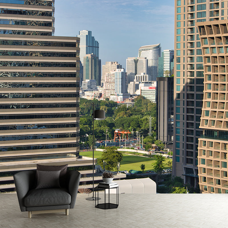 Thai Urban Architecture Wall Covering for Meeting Room, Moisture Resistant