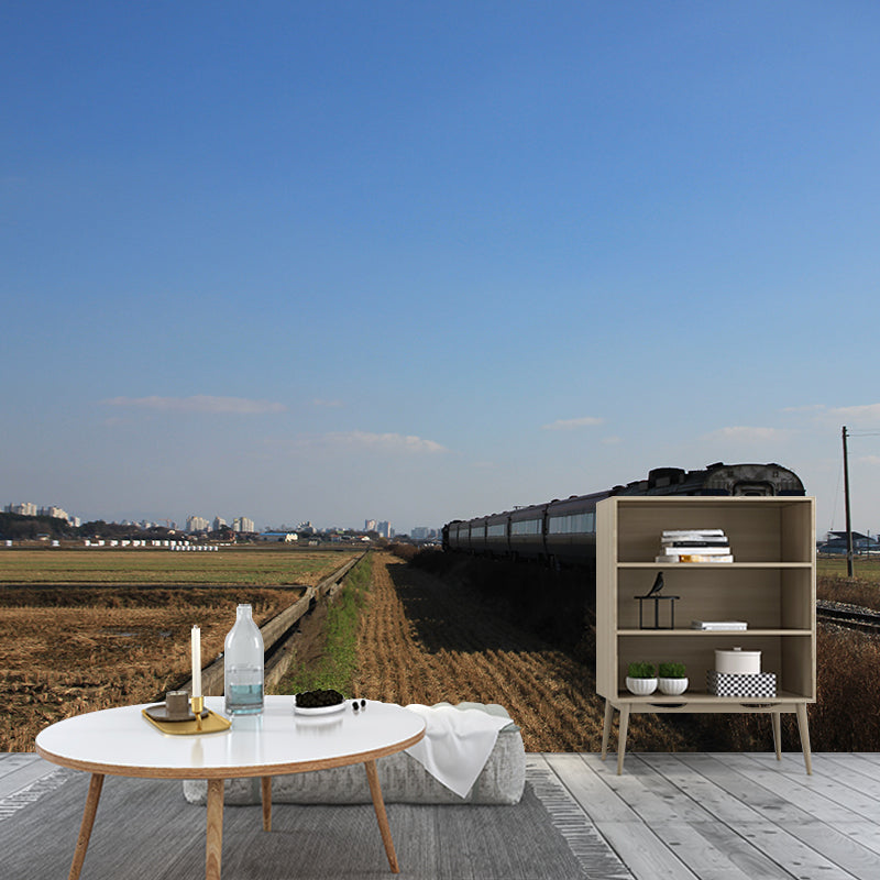 Train Mural Wallpaper Modern Transportation Stain Resistant Wall Covering