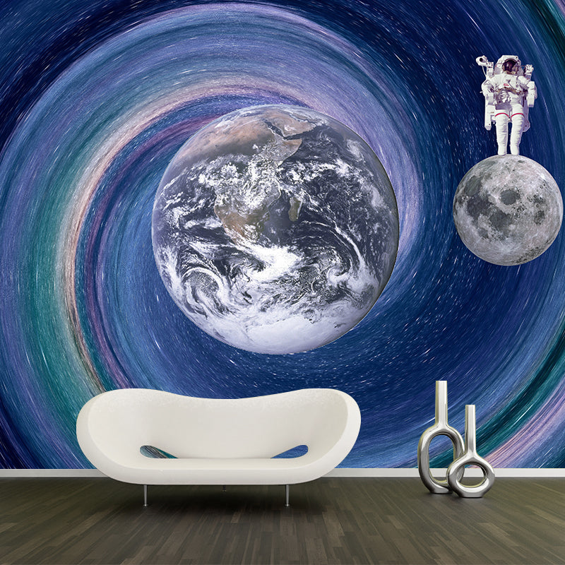Astronaut Wall Mural Universe Dark Color Stain-Proof Wall Decor for Study Room