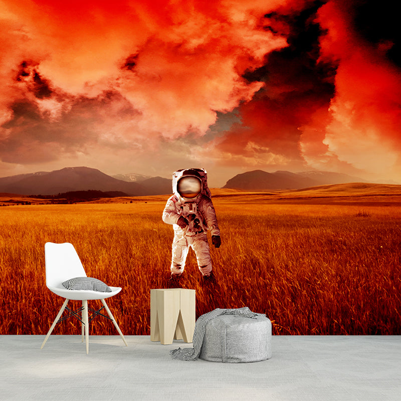 Astronaut Wall Mural Universe Dark Color Stain-Proof Wall Decor for Study Room