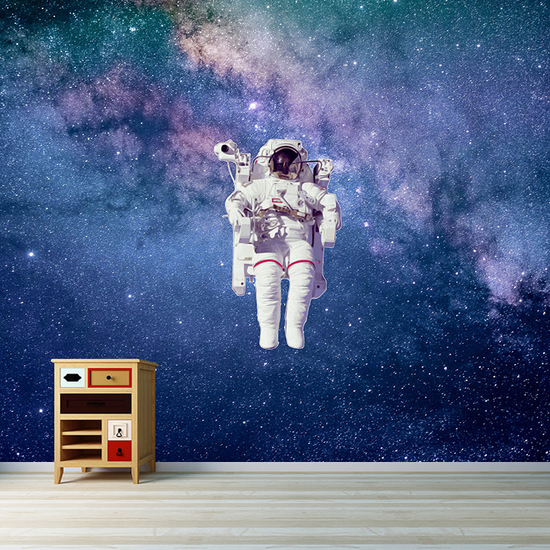 Astronaut Wall Mural Universe Dark Color Stain-Proof Wall Decor for Study Room