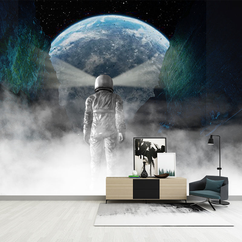 Astronaut Wall Mural Universe Dark Color Stain-Proof Wall Decor for Study Room