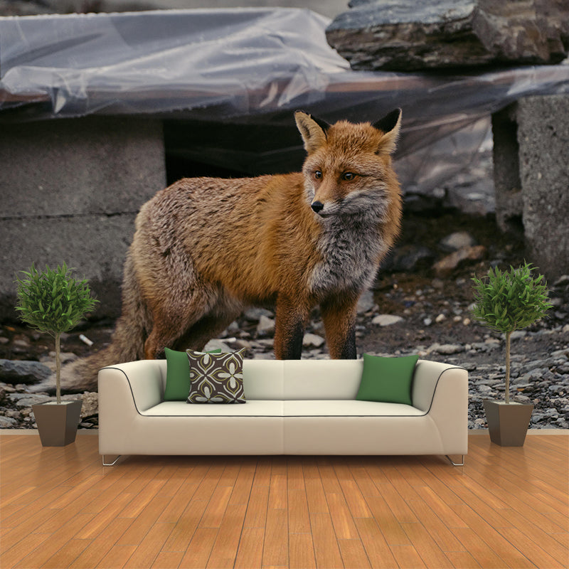 Photography Mural Wall Decor Red Fox Mildew Resistant Living Room Wall Mural Wall Art