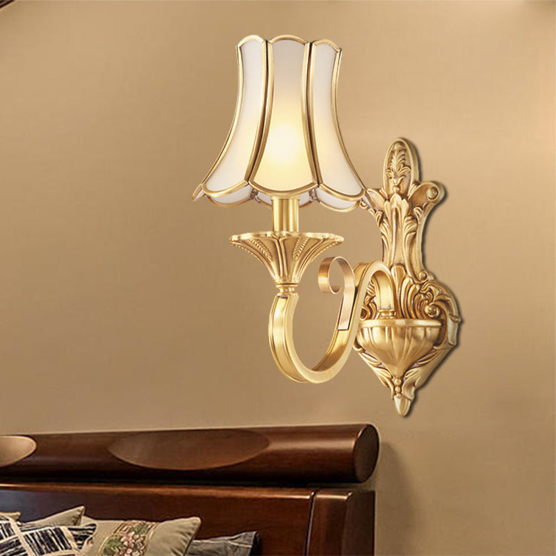 Brass Gold Finish Wall Light Sconce Scrolled Arm 1/2 Bulbs Colonial Style Wall Mount Lighting