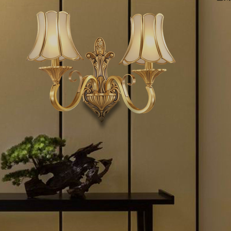 Brass Gold Finish Wall Light Sconce Scrolled Arm 1/2 Bulbs Colonial Style Wall Mount Lighting