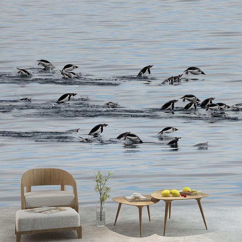 Modern Penguin Mural Wall Decor Mildew Resistant Living Room Wall Mural for Wall Decor