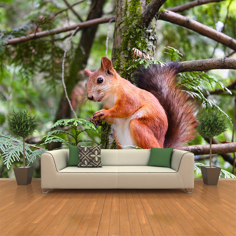 Photography Squirrel Mural Wall Decor Mildew Resistant Living Room Wall Mural Wall Art
