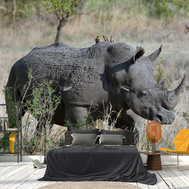 Photography Rhino Mural Wall Decor Mildew Resistant Living Room Wall Mural Wall Art