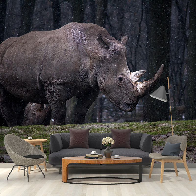 Photography Rhino Mural Wall Decor Mildew Resistant Living Room Wall Mural Wall Art