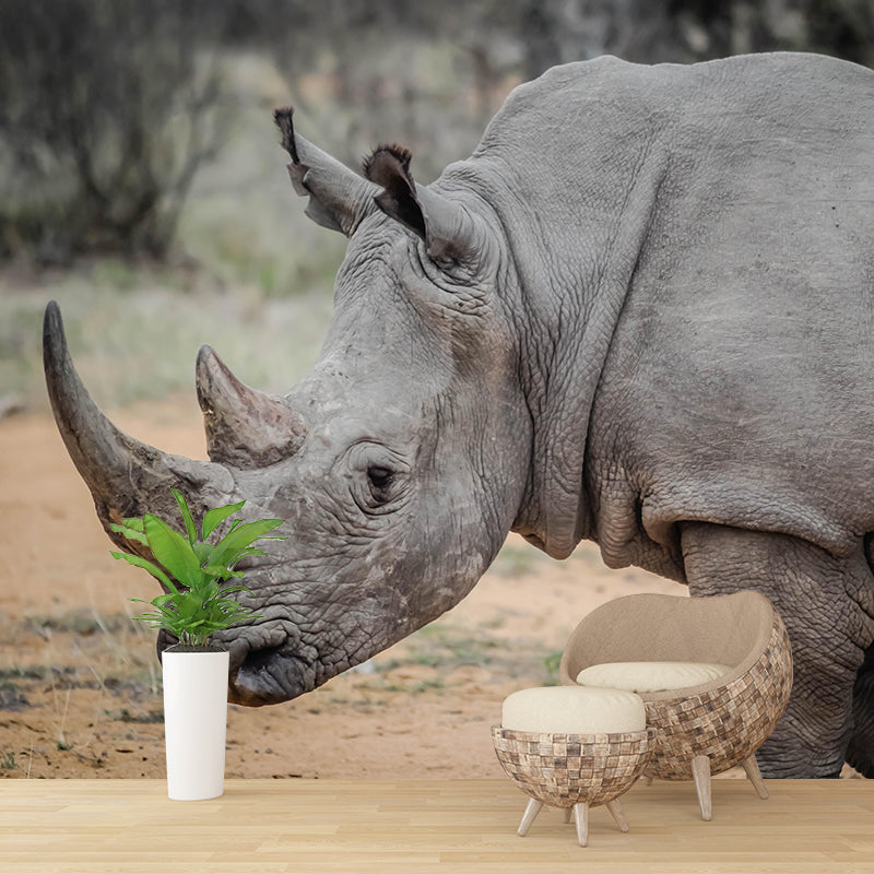 Photography Rhino Mural Wall Decor Mildew Resistant Living Room Wall Mural Wall Art