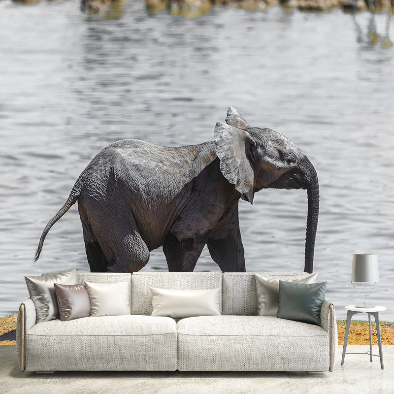 Photography Baby Elephant Mural Wall Decor Mildew Resistant Living Room Wall Mural Wall Art