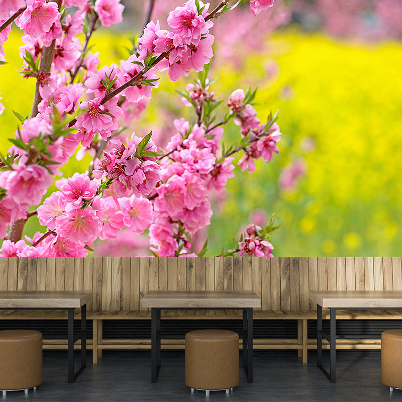 Peach Flower Blooming Wall Mural Photography Modern Living Room Wall Covering