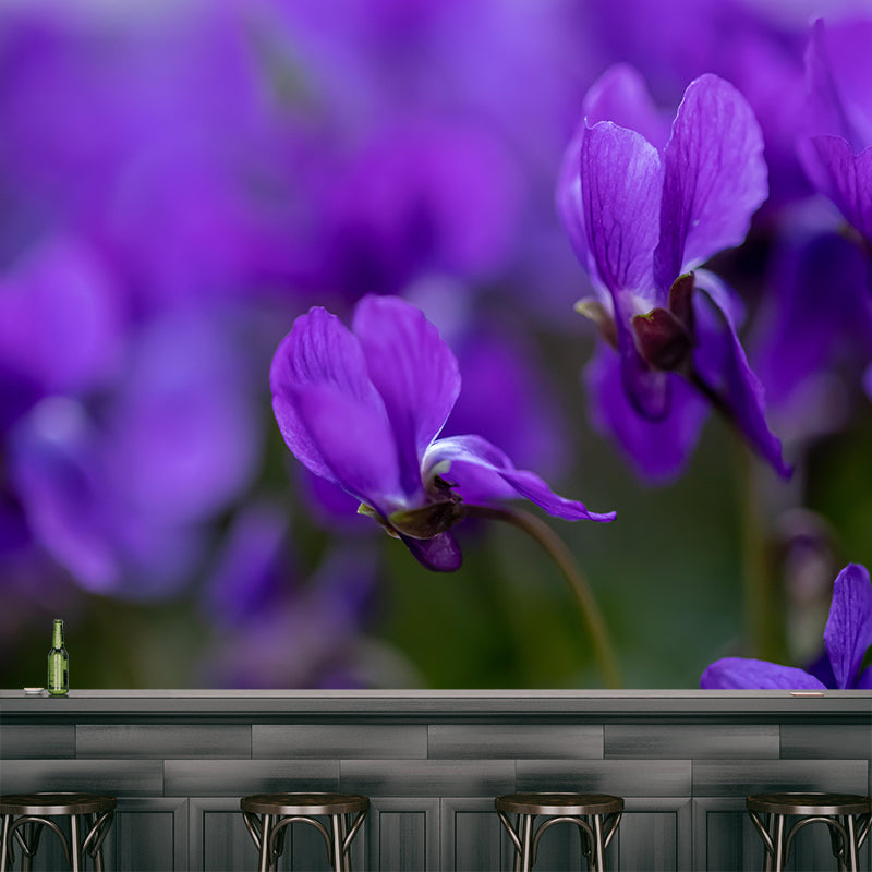 Violet Flower Wall Mural Moisture Protection Modern Living Room Wall Covering